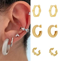 crmya gold silver color big hoop huggie earings metal cz ear clips cuffs for women fashion circle christmas girl jewelry gift