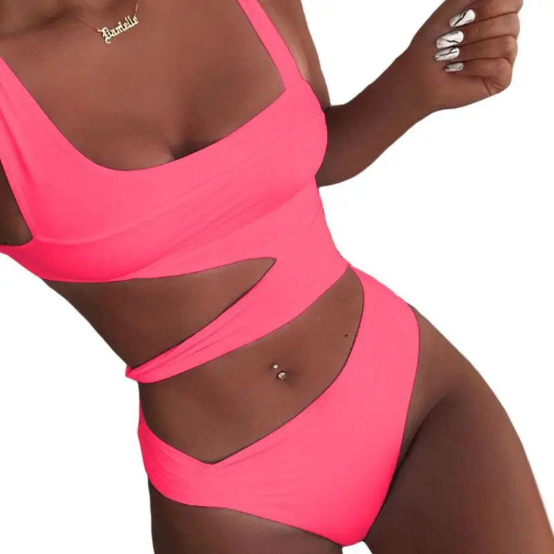 Женское сексуальное слитное бикини с асимметричным вырезом на талии купальник