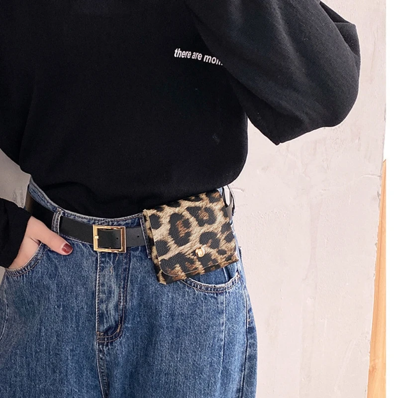 

Women Girls PU Leather Fanny Pack Casual Waist Bag Classic Cell Phone Pocket Q0KE