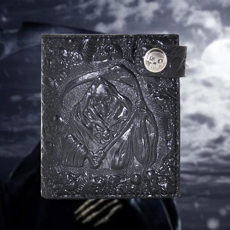 Man Purse Demon Skulls Death Locomotive Punk Rock Zipper Bills Short Clip Anti-theft Chain Wallet Both Men and Women | Багаж и сумки