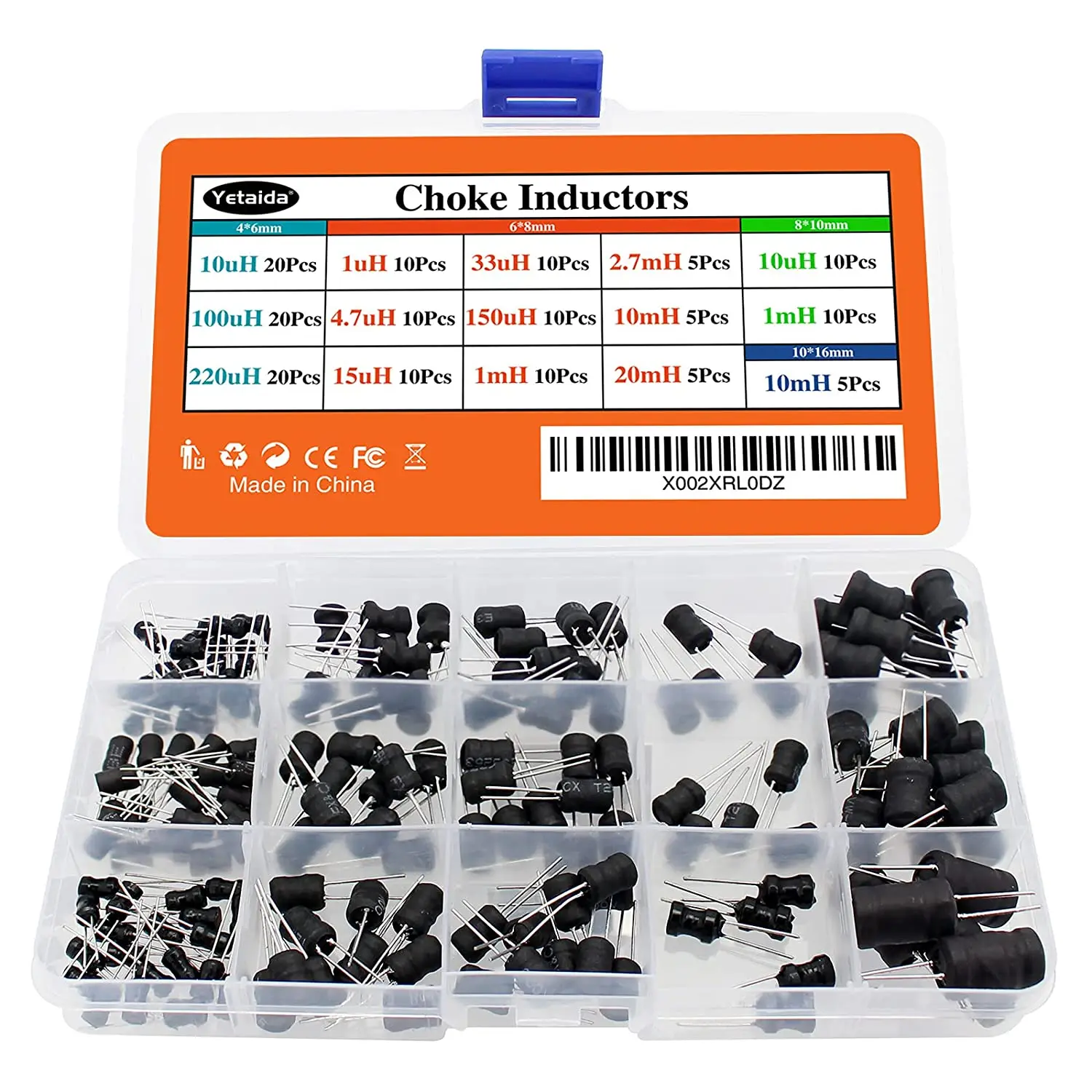 

160Pcs 15 Values DIP Power Inductor Assortment Kit Box ,Choke Inductors 1uH 4.7uH 10uH 15uH 100uH 220uH 4*6mm 6*8mm 8*10mm set
