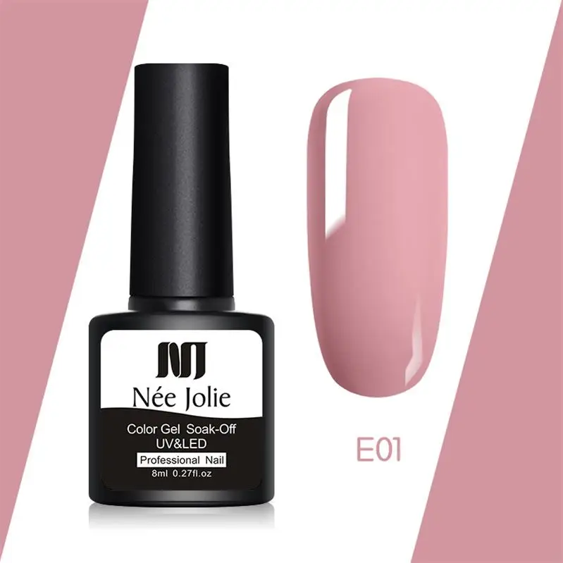 E01 NEE JOLIE, 58 цветов, 8 мл, Одноцветный Гель-лак для ногтей, серый, кофейный, красный, серия, светодиодный, требуется замачивание, УФ-Гель-лак - Цвет: E01