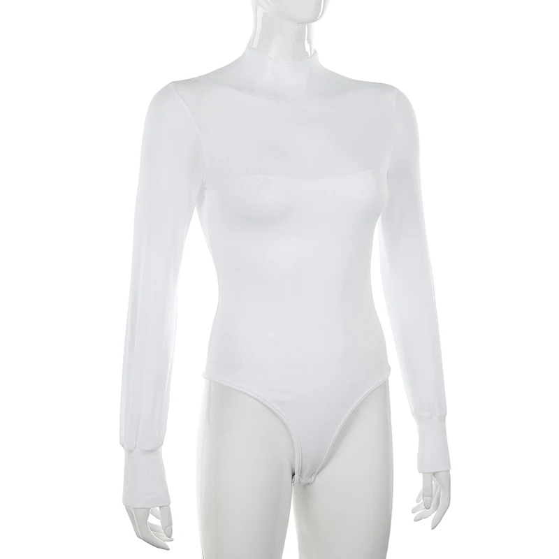 Weekeep сетки лоскутное с длинным рукавом боди для женщин Белый High Street Bodycon сексуальный комбинезон боди Femme
