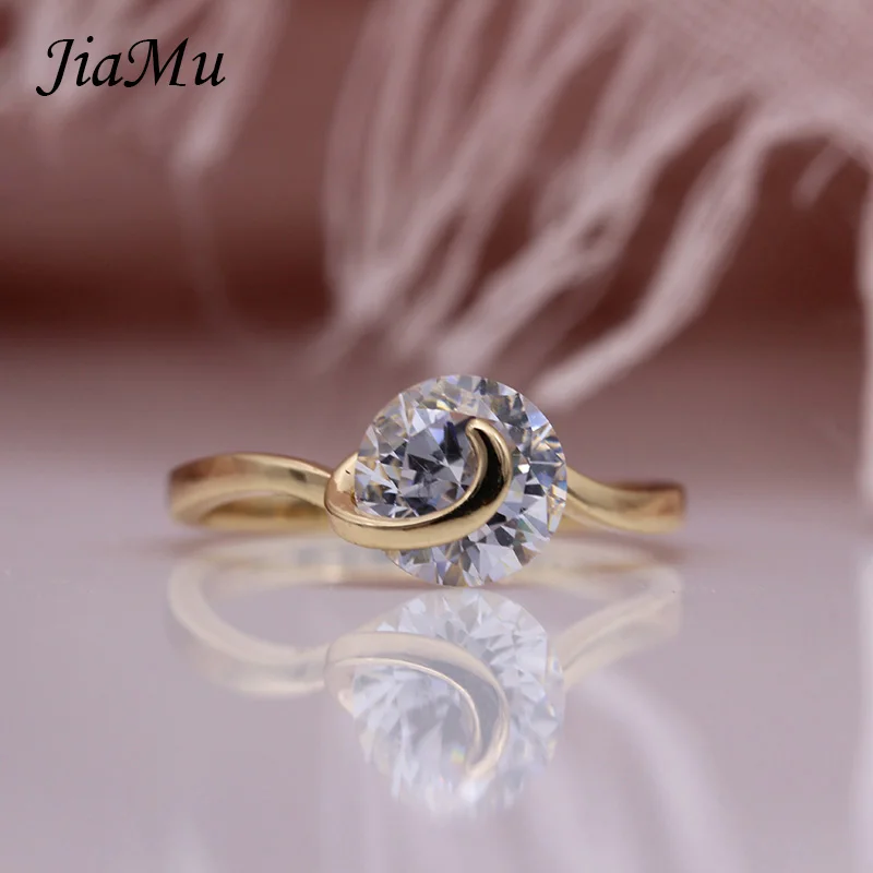 

JiaMu fashion popularCreative 585 rose gold Setting Natural white round zircon ring women party wedding noble jewelry
