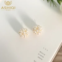 ashiqi natural freshwater pearl woven flower ball earrings 925 sterling silver jewelry for women