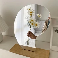 50 hot sale minimalism household desktop irregular makeup cosmetic mirror with wooden base