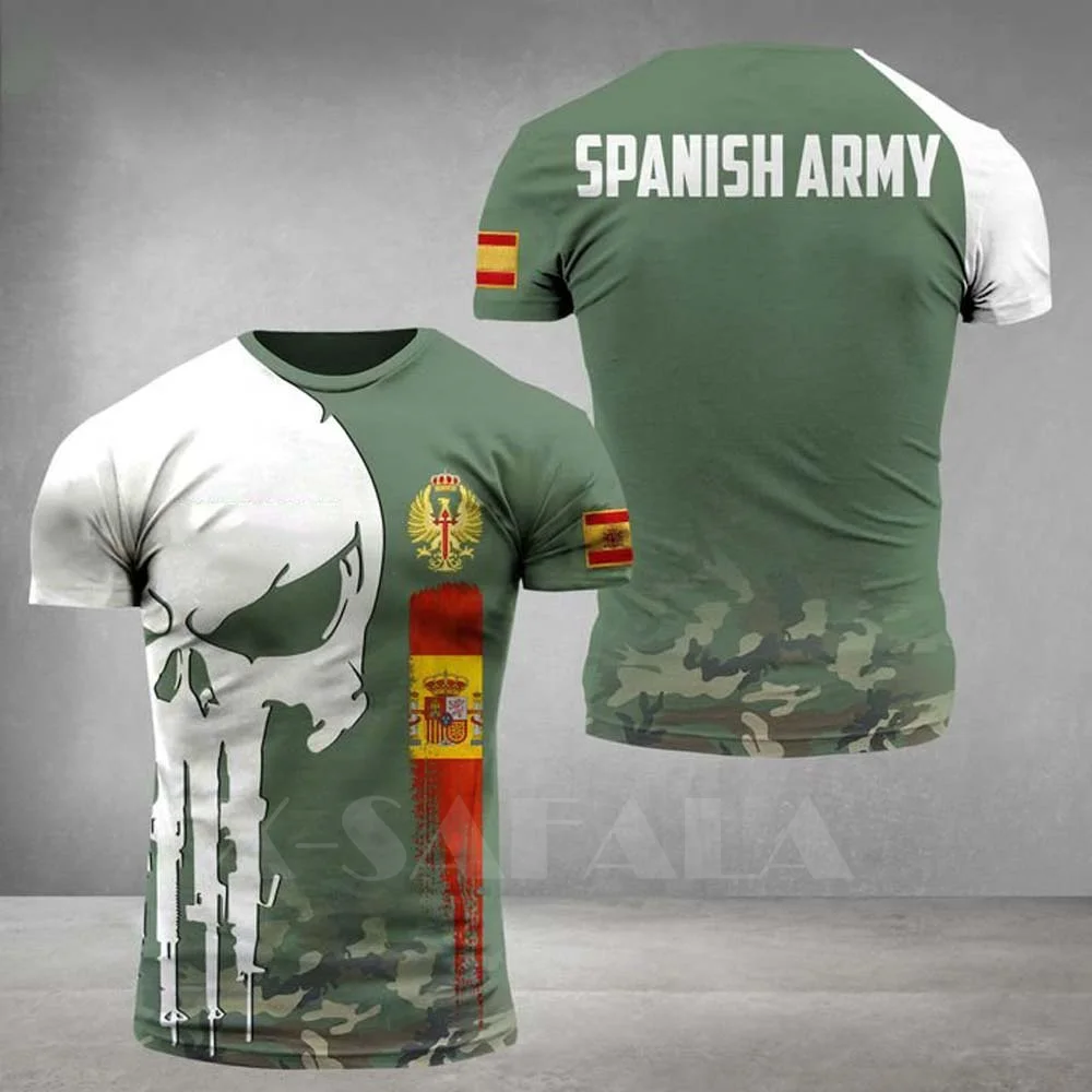 Spanish-ARMY Solidier Spain Country 3D Printed High Quality Milk Fiber T-shirt Summer Round Neck Men Female Casual Top-2 | Мужская