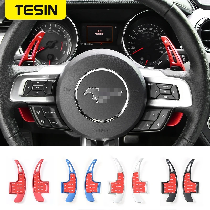 

Автомобильный Стайлинг TESIN для Mustang 2016, рулевое колесо, переключатели передач, весло, алюминиевый сплав, крышка, отделка для Ford Mustang 2015 +