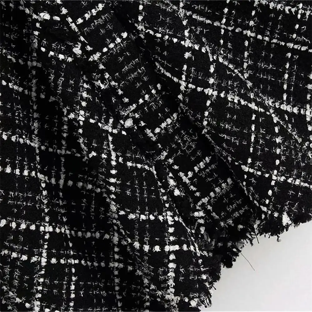 

2020 spring women's new high waist skirt decorated with metallic yarn, burr hem, metallic yarn, twill soft tweed skirt 094790400