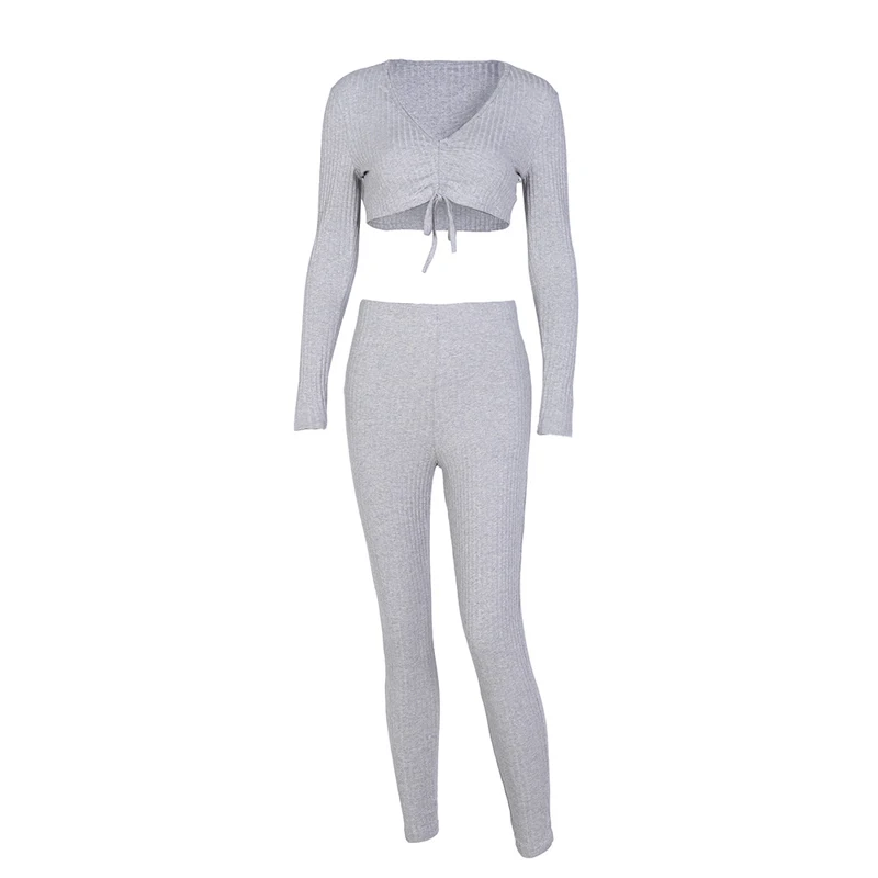 

Homewear Women Two Piece Outfits for Women Sportswear Sexy Open Navel V-Neck Tights Casual Pants Running Suit Spring and Autumn