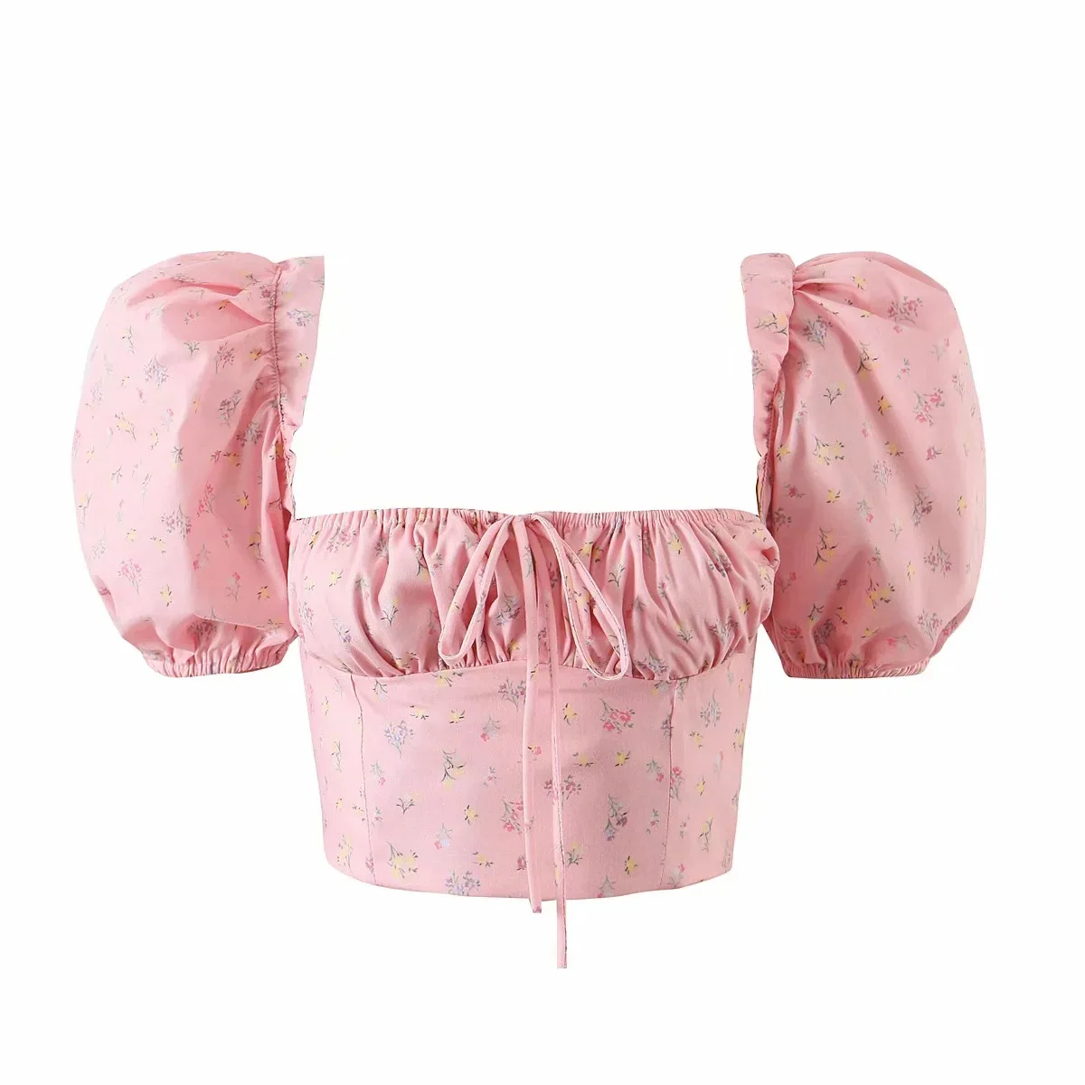 

shredded flower small shirt girl 2021 summer new European and American collar bubble sleeves with high-waisted top dlsy910