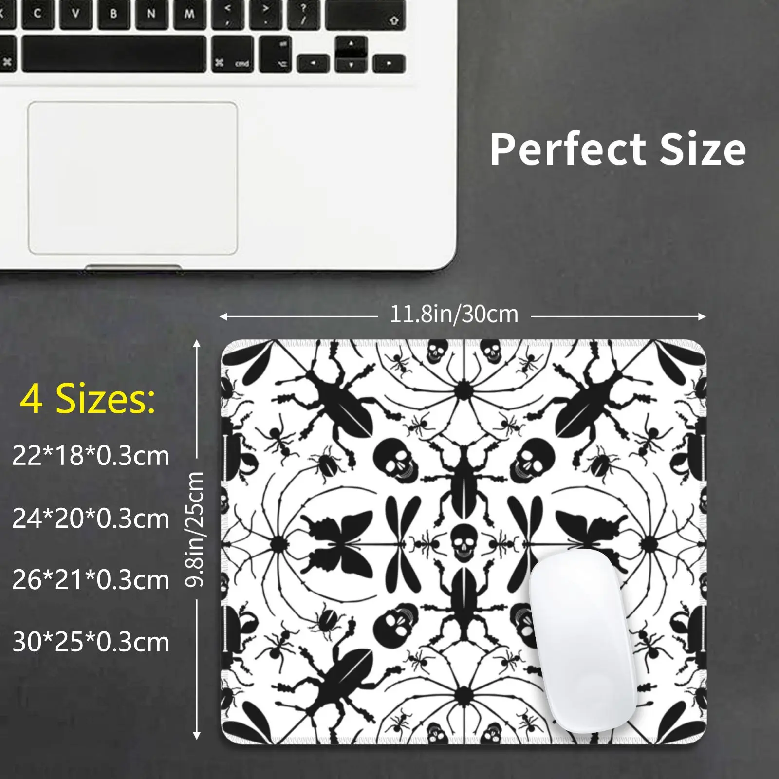 

Black Insects And Skulls On White Mouse Pad DIY Print Insects Beetles Dragonfly Stag Beetle Insect