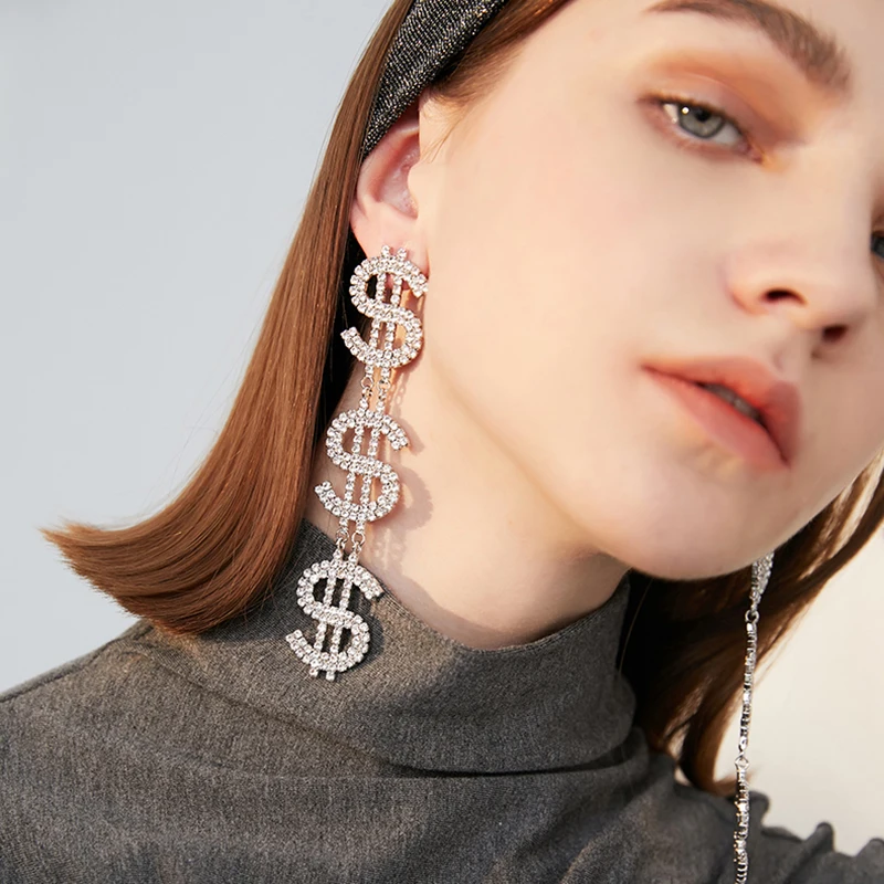 Женские серьги с подвесками золотистые серебристые долларовые черные пятничные