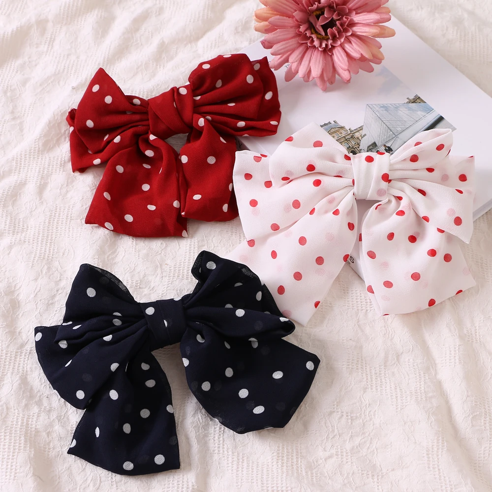 

IPARAM Big Hair Bow Round Dots Ties Hair Clips For Women Sweet and Cute Girls Butterfly Hairpins Vintage Hair Accessories