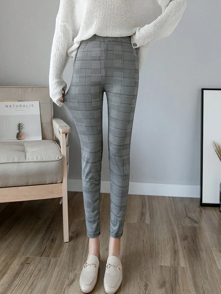 Женские леггинсы в клетку JUJULAND эластичные брюки карандаш с завышенной талией