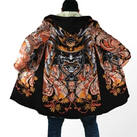 winter men for women hooded cloak samurai helmet tattoo 3d over printed cloak fleece wind breaker warm hood cloak