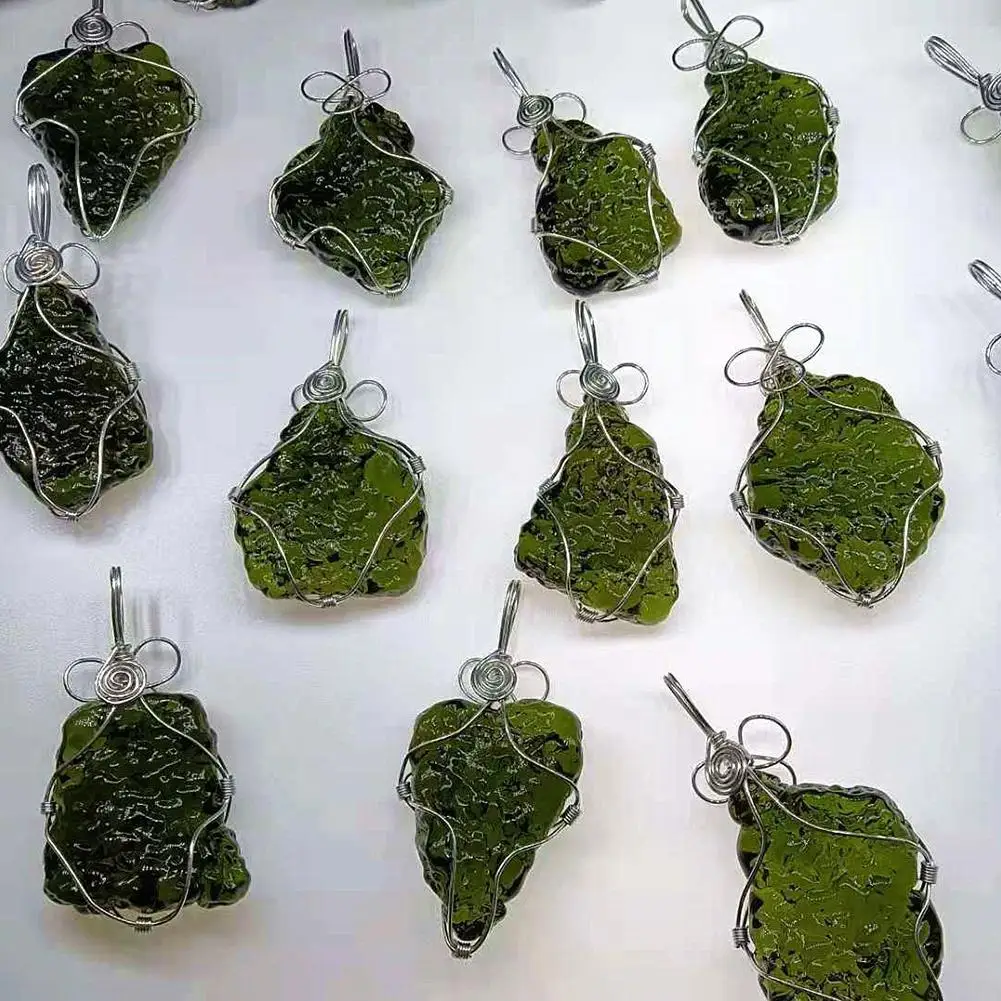 Зеленый метеорит хрустальный камень железная проволока украшение маленький