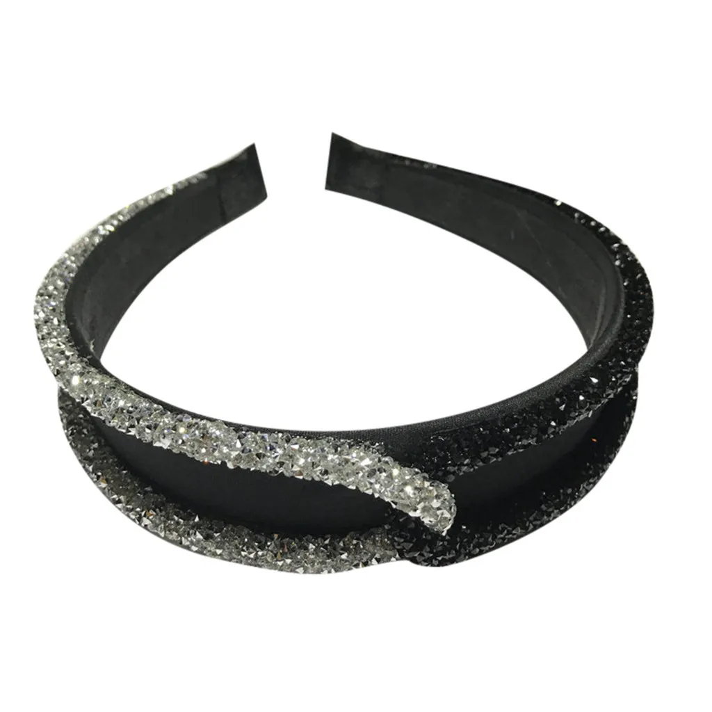 Повязка на голову женская со сверкающими вставками простой однотонный широкий