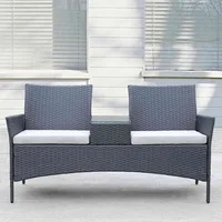 Patio Wicker Loveseat With Build-in Coffee Table
