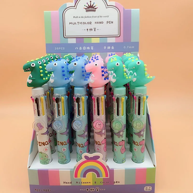

36 pcs/lot Cartoon Dinosaur 8 Colors Ballpoint Pen Cute Roller Ball pens School Office Writing Supplies Stationery Gift