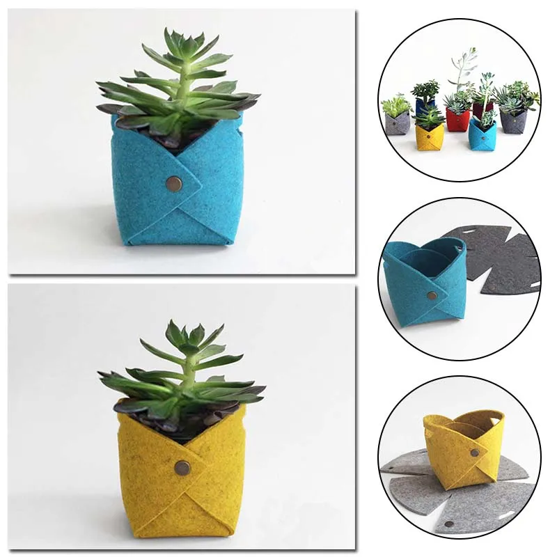 

Nordic Style Plant Grow Bag Home Decorations Desktop Felt Flower Basket Fleshy Mini Pot Thicken Garden Pot Garden Supplies