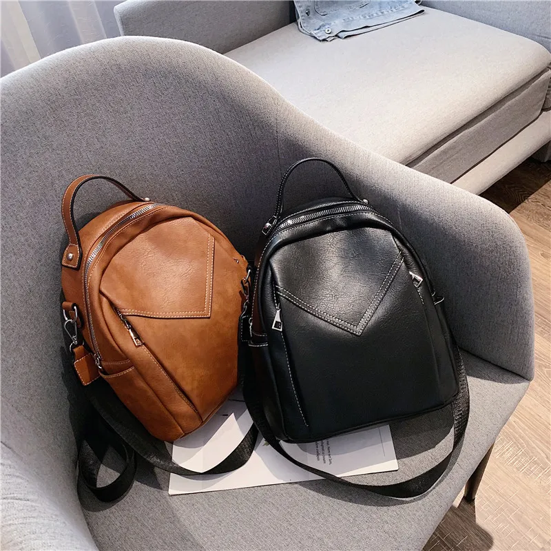 

Solid Color PU Leather Backpacks For Women 2020 Fashion Female Small Backpack Lady Back Pack For School Teenagers Girls