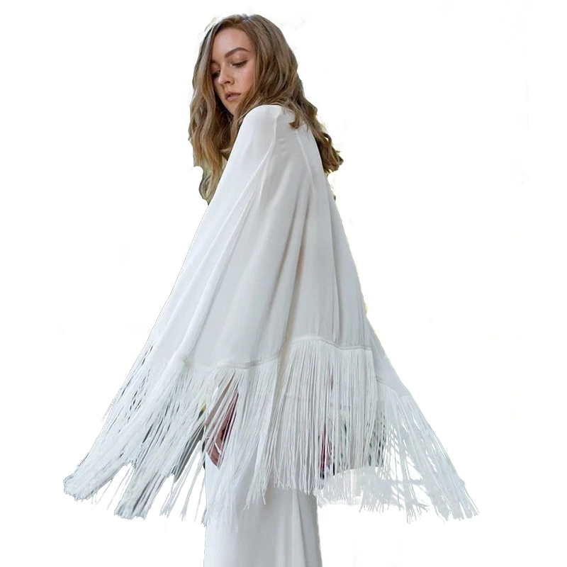 Свадебные аксессуары шаль с бахромой белый/цвет слоновой кости шифоновая