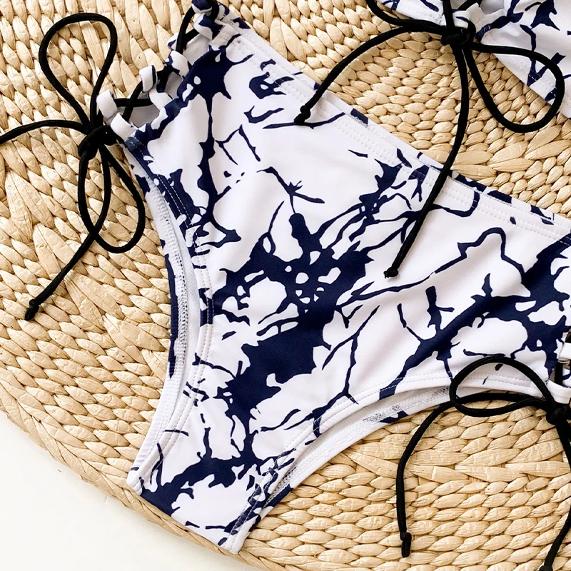 

Peachtan Bandage bikini set High waist women's swimsuit Print swimwear female 2021 Sports bathing suit String 2 pieces set sexy
