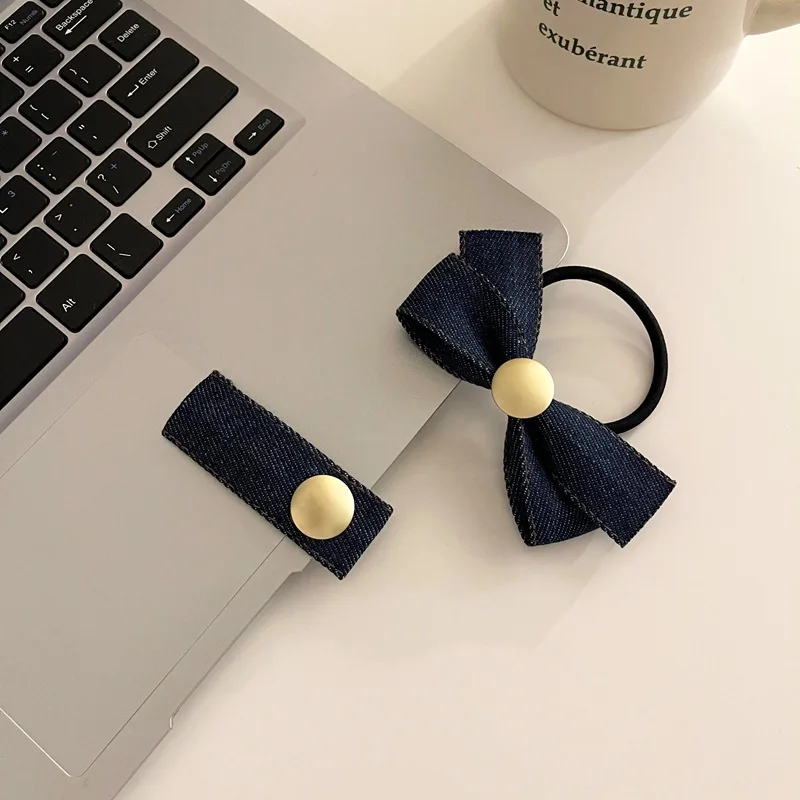 

2021 new retro denim bowknot hair rope simple fashion hair tie girl hair accessories
