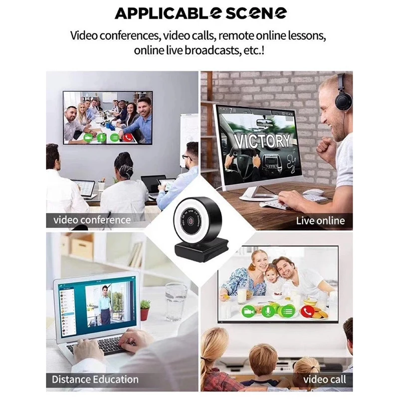 

HD 2K Webcam Computer PC Web Camera with Microphone for Live Broadcast Video Conference Camera Fill Light Web Cam