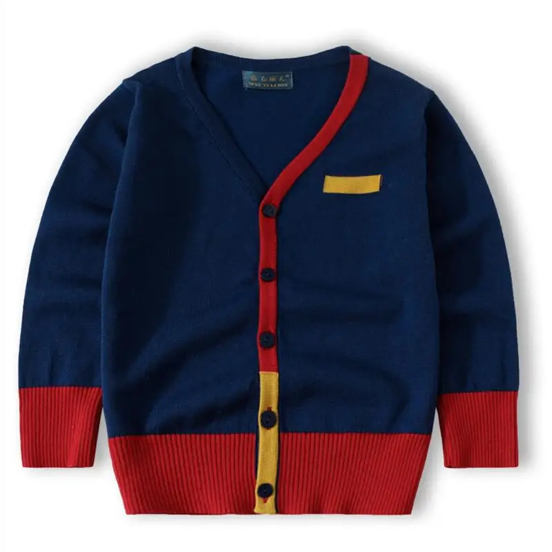 Rlyaeiz Children's Sweater 2018 Spring Autumn Casual Kids Color Patchwork Knitwear Cardigan V-neck Knitting Baby Boys | Мать и