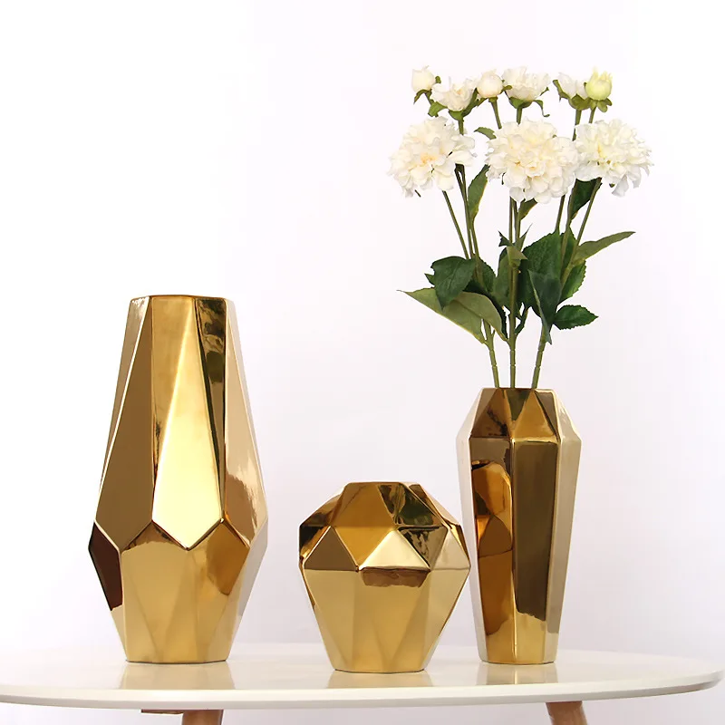 

Simple Northern European-Style Nobility Light Luxury Electroplated Gold Geometry Abstract Ceramic Vase Decorations And Ornaments