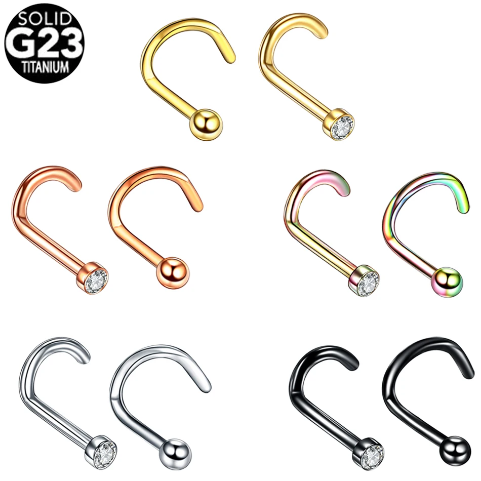 

1Pc G23 Titanium Crystal Nose Stud Piercing 18G 20G Nose Screw Nazir Piercing Nostril Earring Nose Ring CZ Body Jewelry