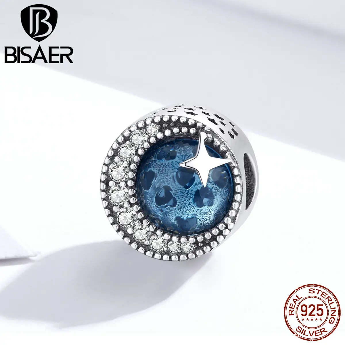 Синий бисер бисаер 925 пробы серебряный полумесяц Луна и звезда очарование