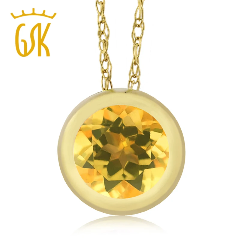 0,70 карат Круглый Желтый цитрин 14K желтое золото кулон с цепочкой