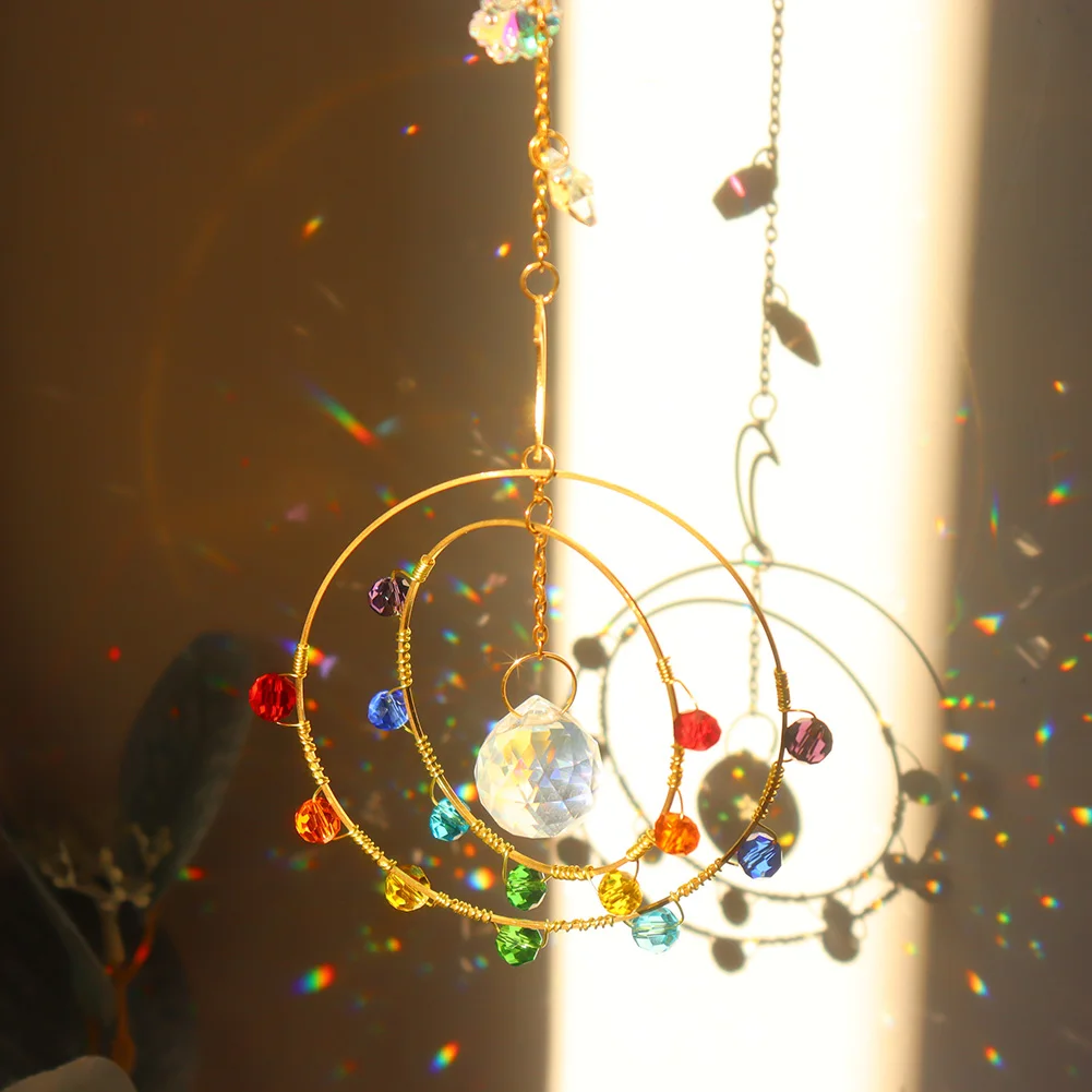 Wind chimes Sun Moon Chakra Crystal Prisms Catch Hanging Rainbow Chandelier Ball Pendant Beads Window Garden Home Decoration