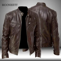 mens fashion leather jacket slim fit stand collar pu jacket male anti wind motorcycle lapel diagonal zipper jackets men 5xl