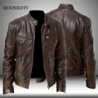 Мужская модная кожаная куртка, облегающая куртка из искусственной кожи с воротником-стойкой, Мужская мотоциклетная куртка с защитой от ветра, с лацканами и Диагональной молнией, мужские куртки 5XL