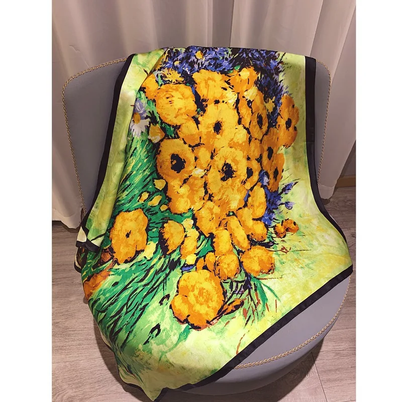 

New Style Square Scarf Women Printing Imitation Silk Scarf Spring and Autumn Fashion Shawl Wholesale 90*90