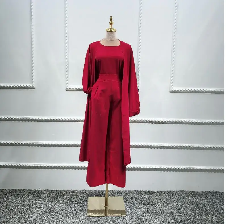 Модная скромная одежда из 3 предметов в арабском стиле для женщин, abaya cardgan+ рубашки+ штаны, мусульманская одежда, комплект, женский костюм в западном стиле, исламский