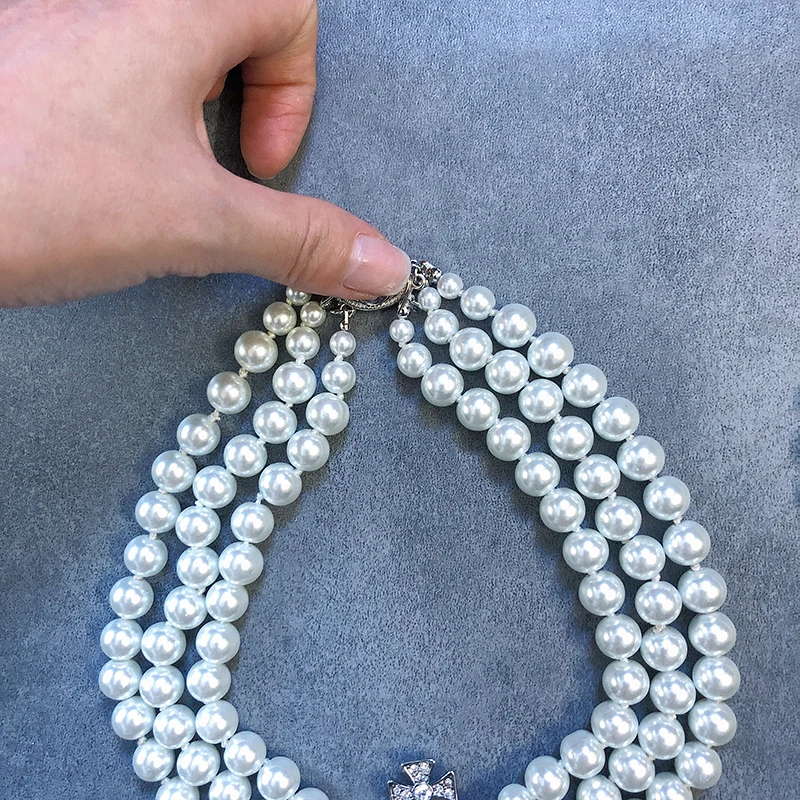 

Fashion retro three-layer pearl full diamond planet women's necklace party wedding jewelry girl clavicle chain gift accessories