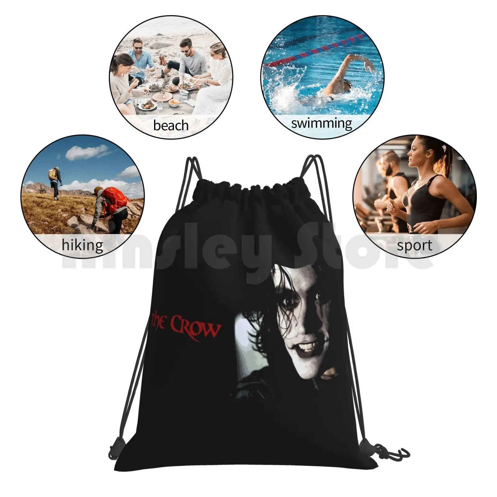 

The Crow Backpack Drawstring Bags Gym Bag Waterproof The Crow El Cuervo Brandon Lee Lee Metalhead Headbangers Pagan