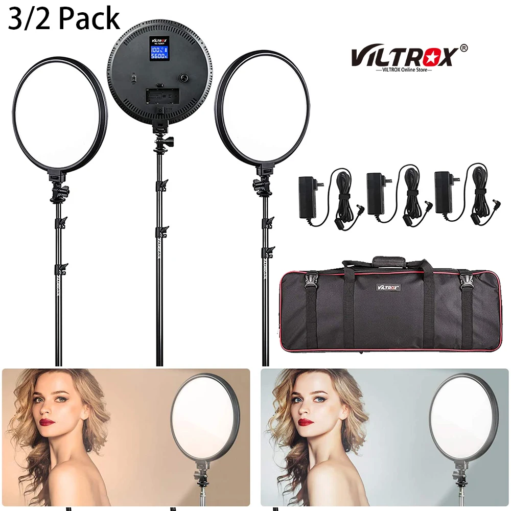 

Комплект светодиодных ламп VILTROX 3/2, 25 Вт, 10 дюймов, светодиодный круглый двухцветный светильник CRI 95 + для портретной видеосъемки, фотосъемки