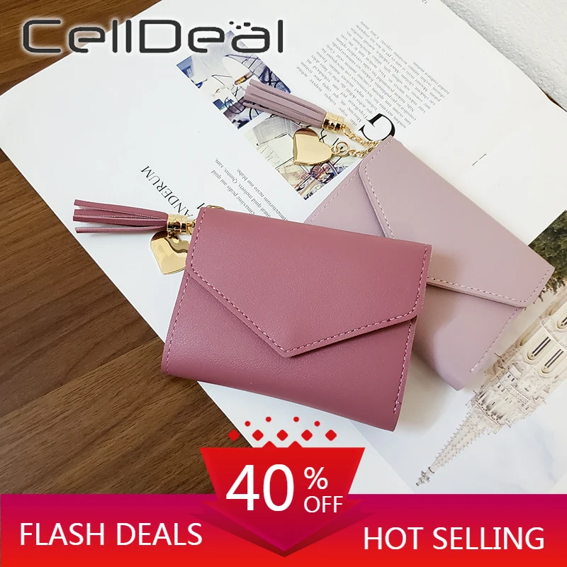 Кожаный маленький кошелек держатель для кредитных карт Женский с кисточками