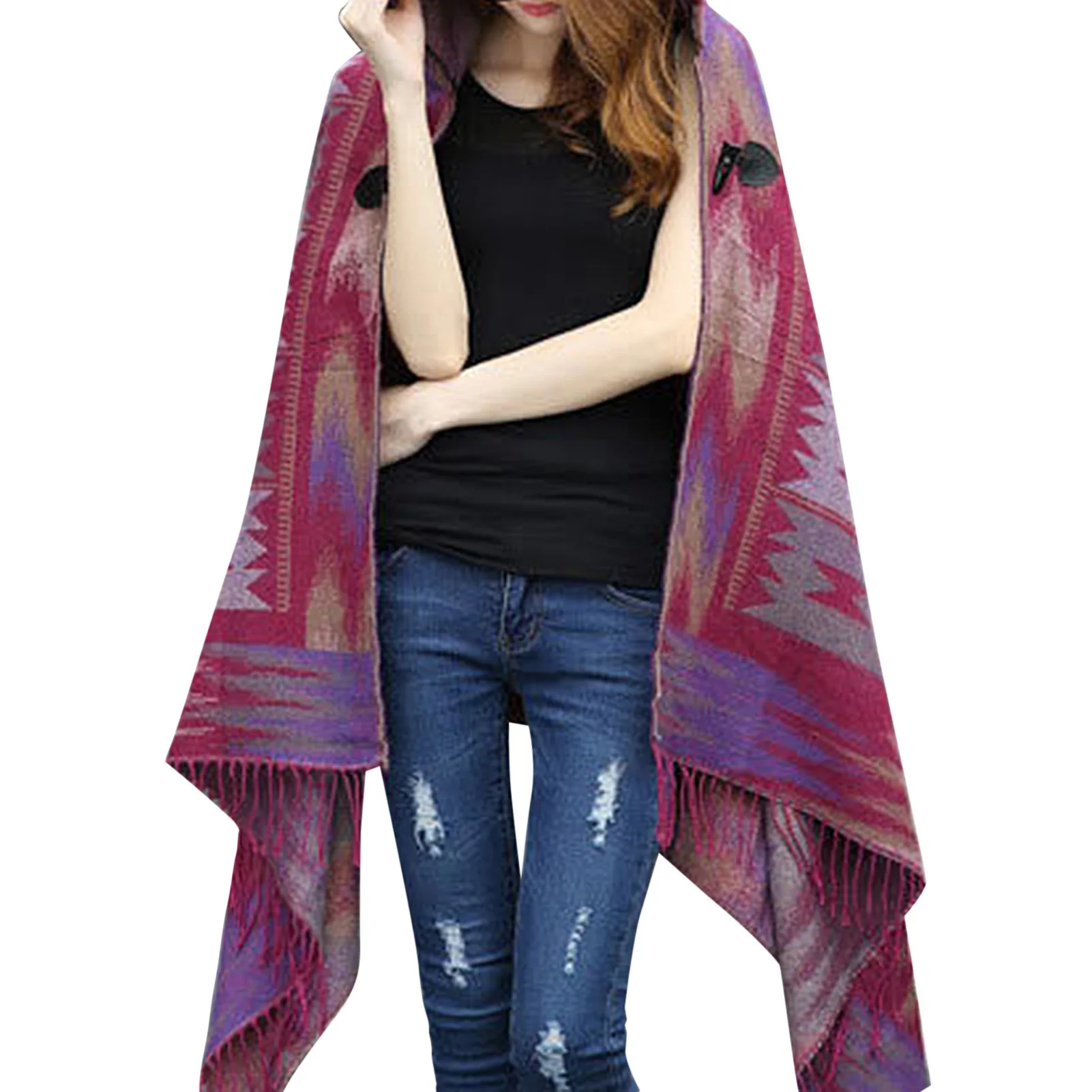  Весенняя женская обувь в винтажном стиле Плащ Накидка с капюшоном Застежка