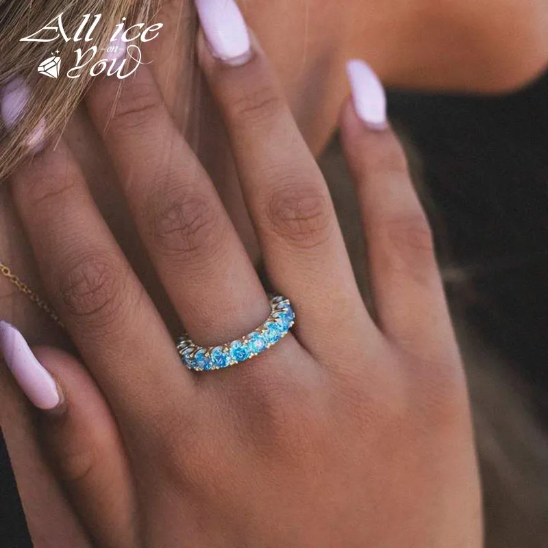 

ALLICEONYOU New Iced Out Fashion Cubic Zirconia Tennis Round Luxury Ring Wedding Band Women Jewery Hip Hop Jewelry For Gift