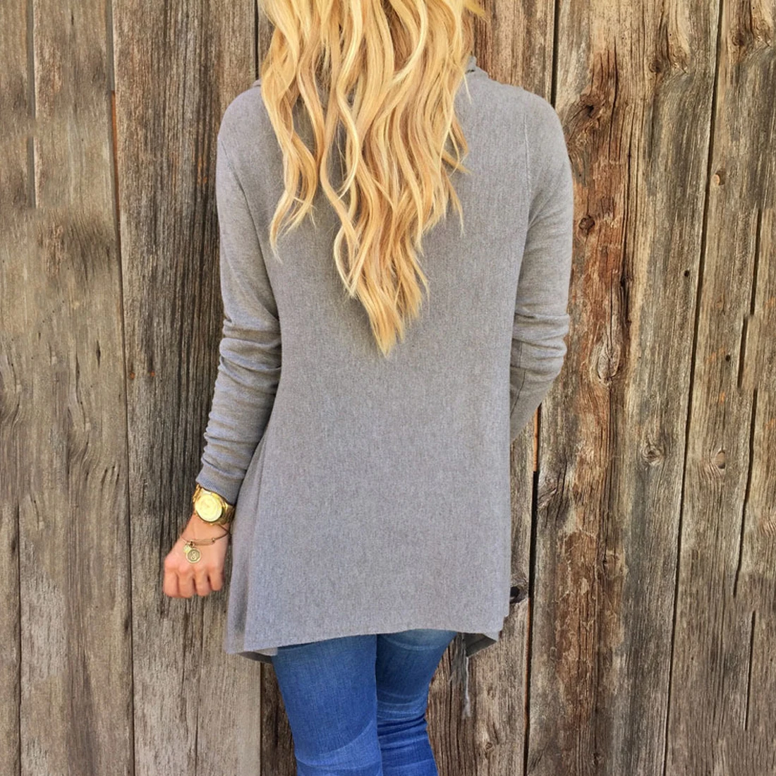 

Skew Collar Cardigan Irregular Knitted Sweater Solid Color Simple All-match Tops Tassel Irregular Long Sleeve Loose Pullovers