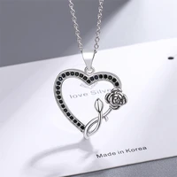 kofsac exquisite black zircon heart rose pendant clavicle chain jewelry 925 sterling silver necklaces for women anniversary gift