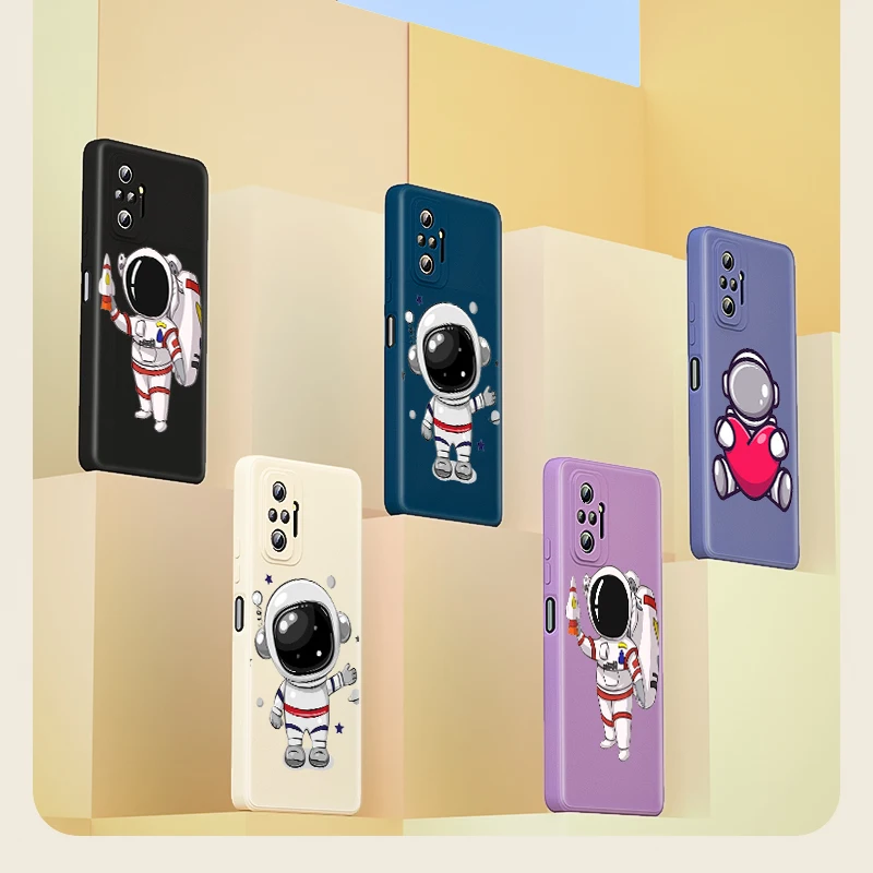 

Cute Cartoon Astronaut Love for Xiaomi Redmi Note 10 10T 9 9T 8 8T 7 Pro Max 5G Luxury Liquid Silicone Soft Cover Phone Case