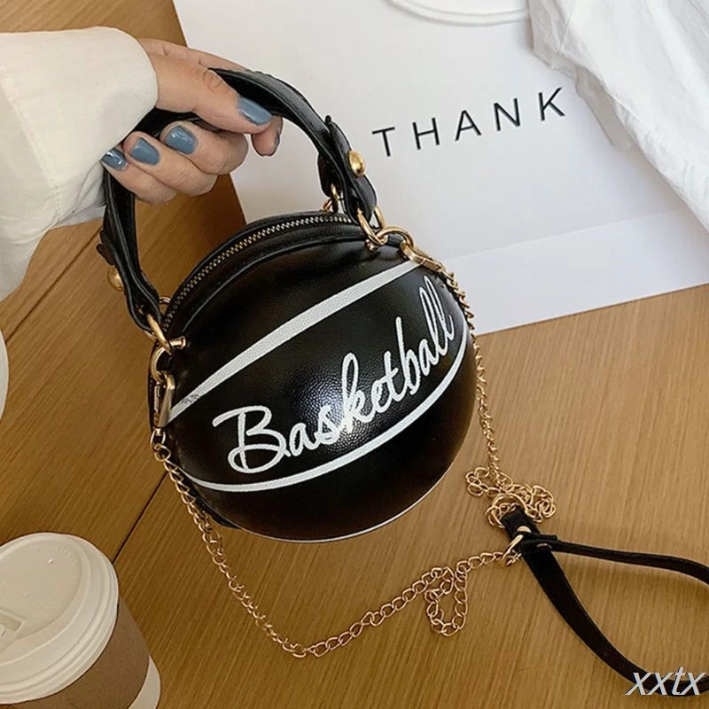 Женская круглая баскетбольная сумка из искусственной кожи на цепочке мессенджер